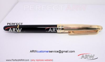 Perfect Replica Montblanc Meisterstuck Rose Gold Clip Black Rollerball Pen For Sale